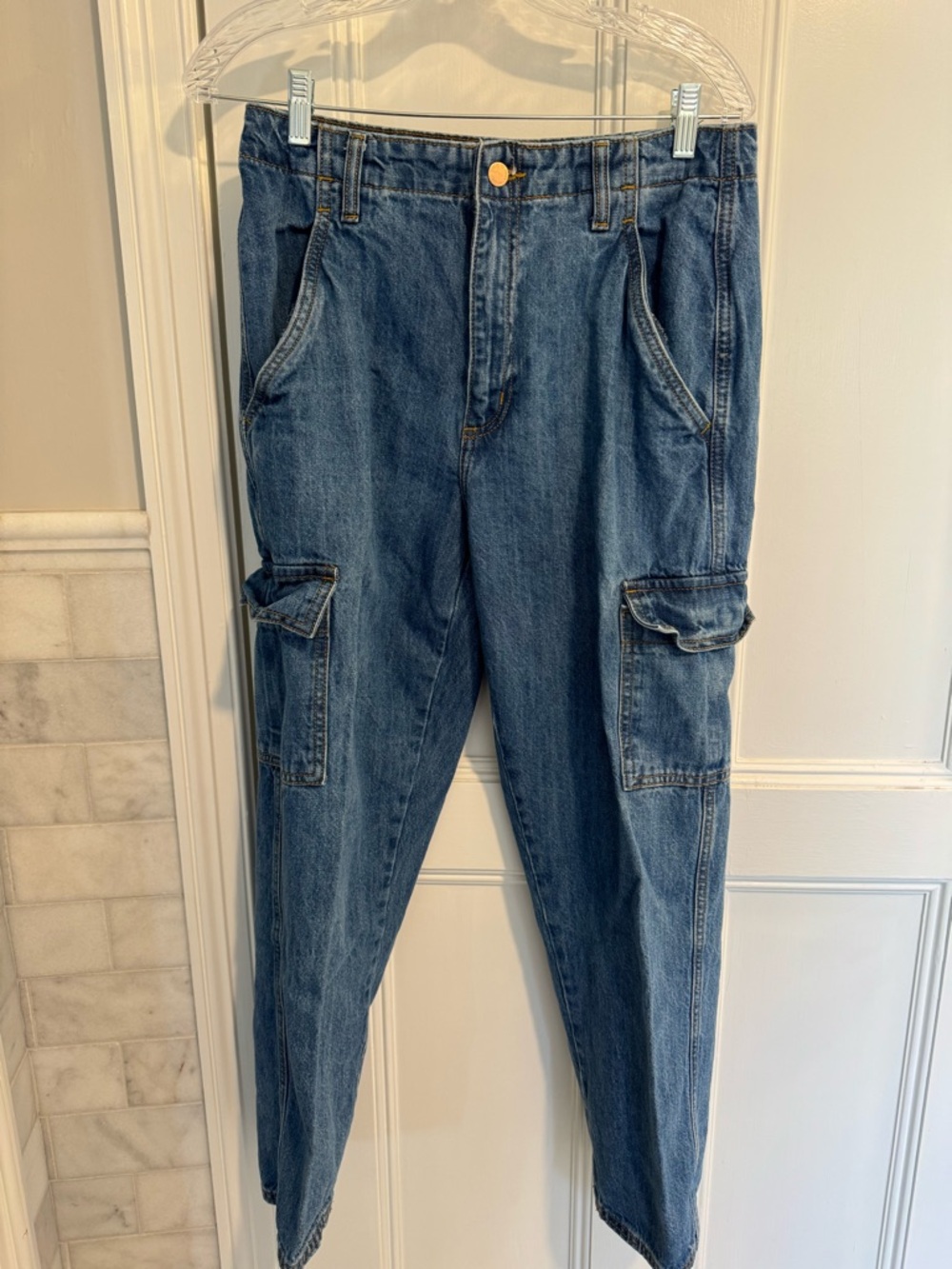 Universal Thread Blue Denim Cargo Flare Wide-Leg Jeans